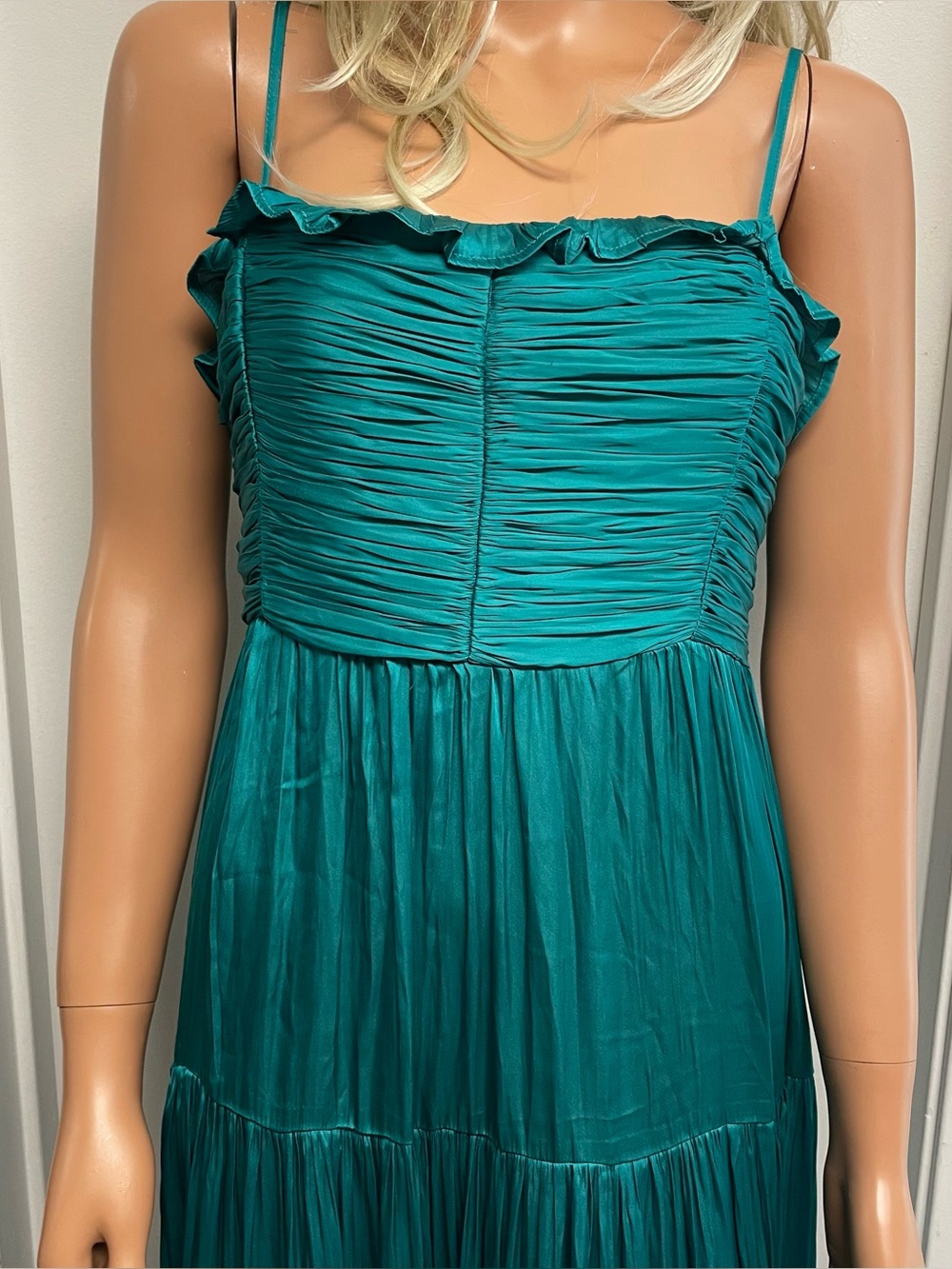 Aqua Brand Teal Satin Maxi Dresse with spaghetti straps size M